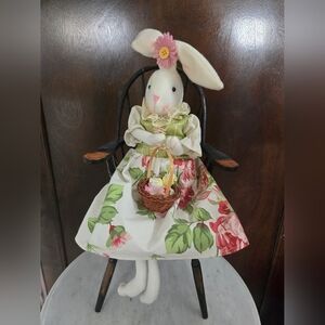 Easter Bunny Doll With Wooden Chair